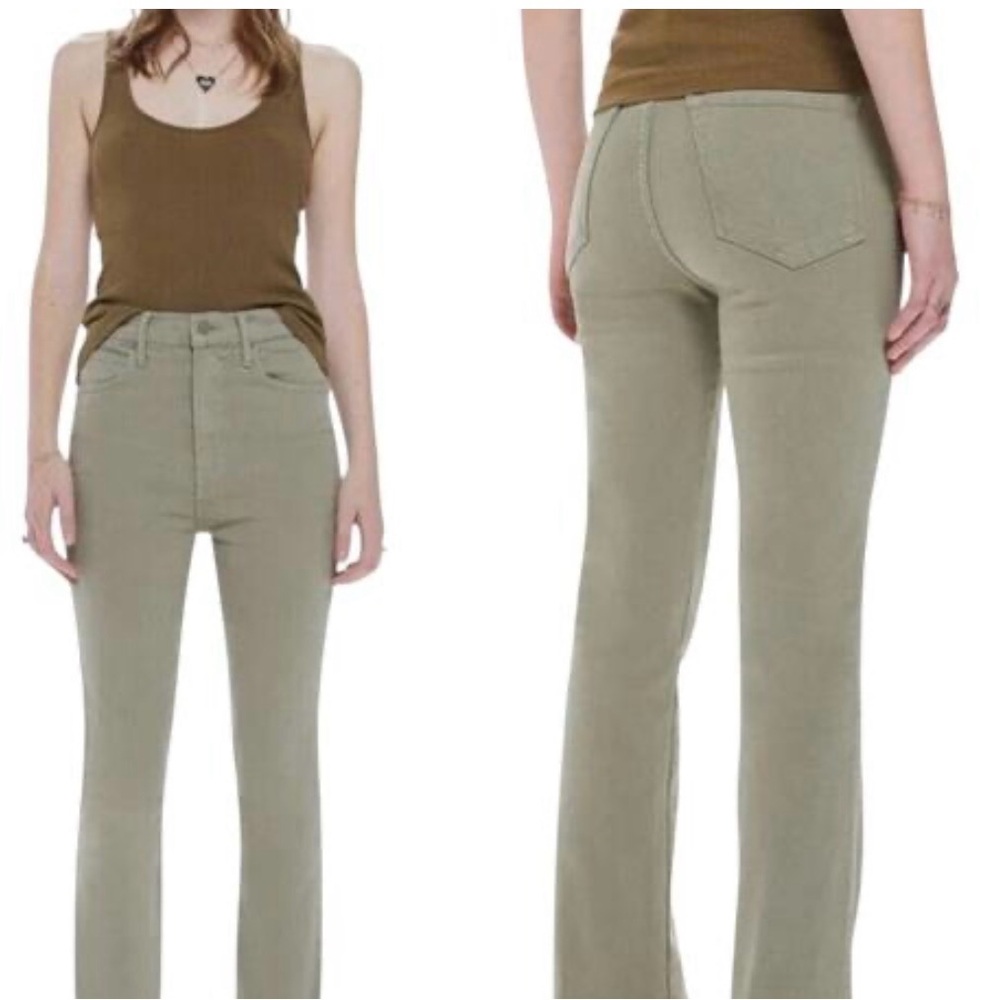 MOTHER High Rise Jeans in Olive Green-Raw Hem Ankle